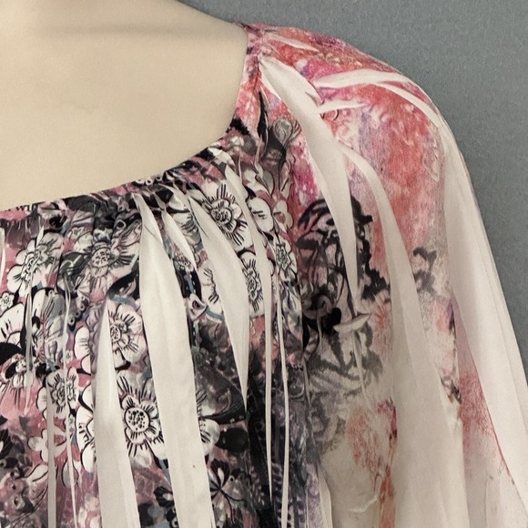 Cato Womens Top Plus 20W Ivory Pink Sublimation Flowy Peasant‎ Fairy Grunge Y2K - Picture 5 of 16